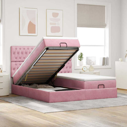 Struttura Letto Pouf con Materassi Rosa 200x200 cm Velluto