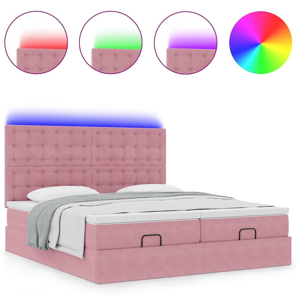 Struttura Letto Pouf con Materassi Rosa 160x200 cm Velluto | homemem39