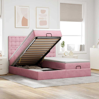 Struttura Letto Pouf con Materassi Rosa 160x200 cm Velluto | homemem39