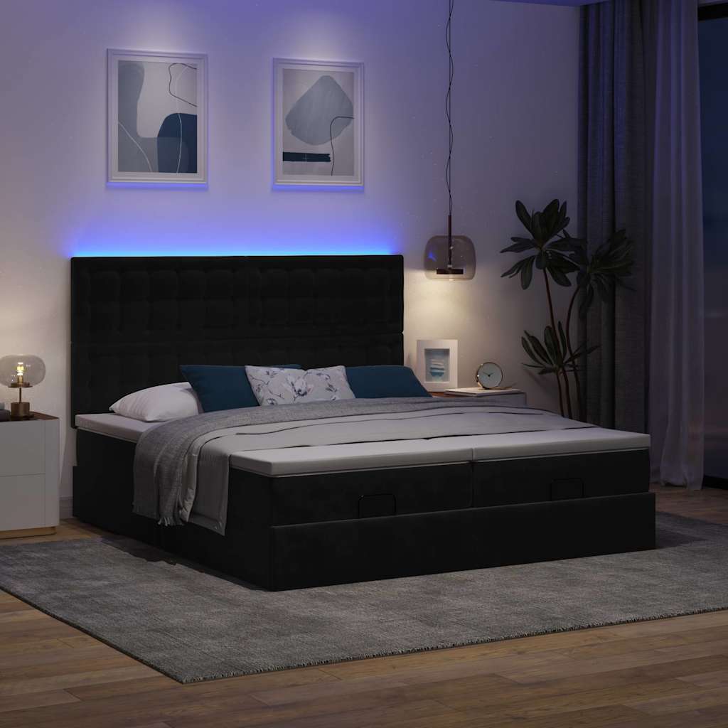 Struttura Letto Pouf con Materassi Nero 180x200 cm in Velluto | homemem39