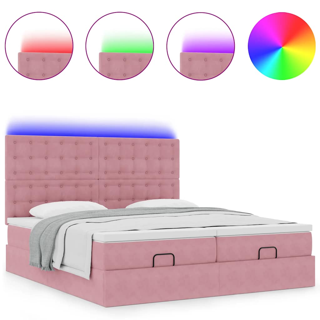 Struttura Letto Pouf con Materassi Rosa 180x200 cm Velluto | homemem39