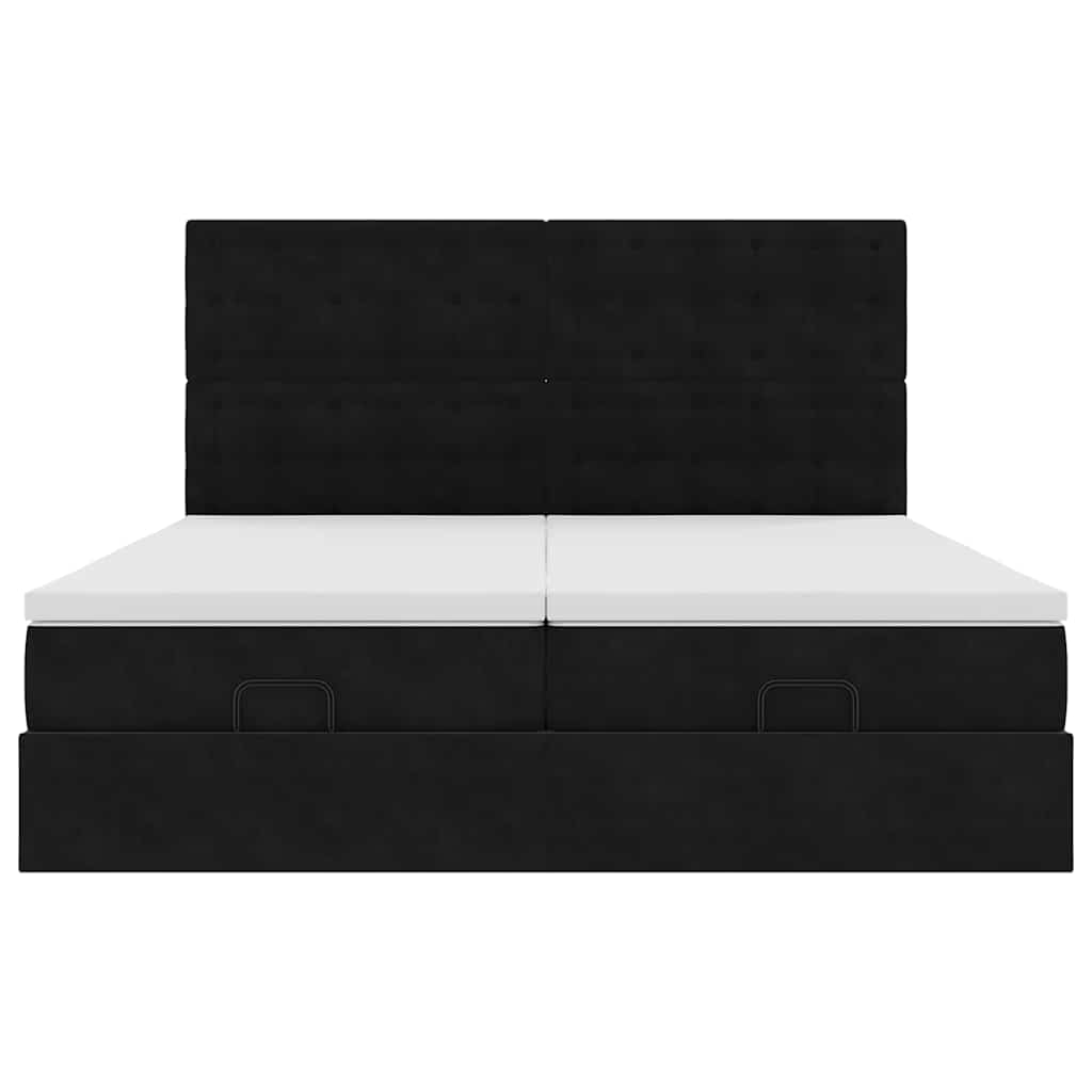 Struttura Letto Pouf con Materassi Nero 200x200 cm Velluto