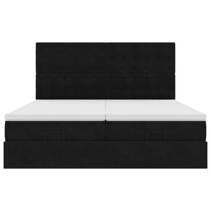 Struttura Letto Pouf con Materassi Nero 200x200 cm Velluto