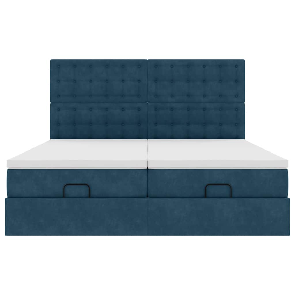 Pouf Letto con Materassi e LED Blu Scuro 200x200cm Velluto | homemem39