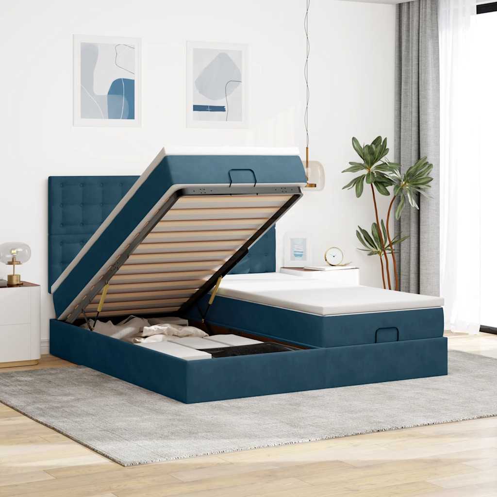 Pouf Letto con Materassi e LED Blu Scuro 200x200cm Velluto | homemem39