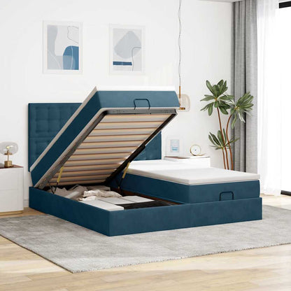 Pouf Letto con Materassi e LED Blu Scuro 200x200cm Velluto | homemem39