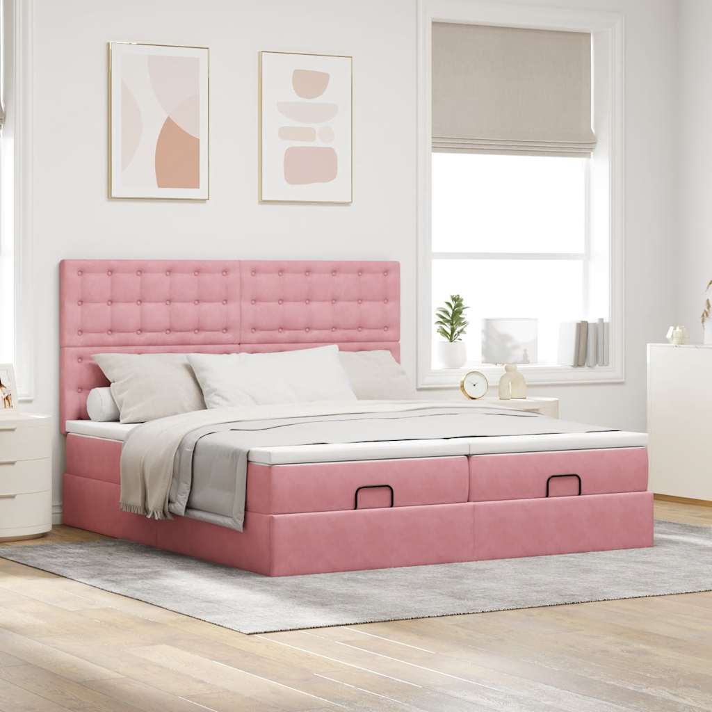 Struttura Letto Pouf con Materassi Rosa 200x200 cm Velluto