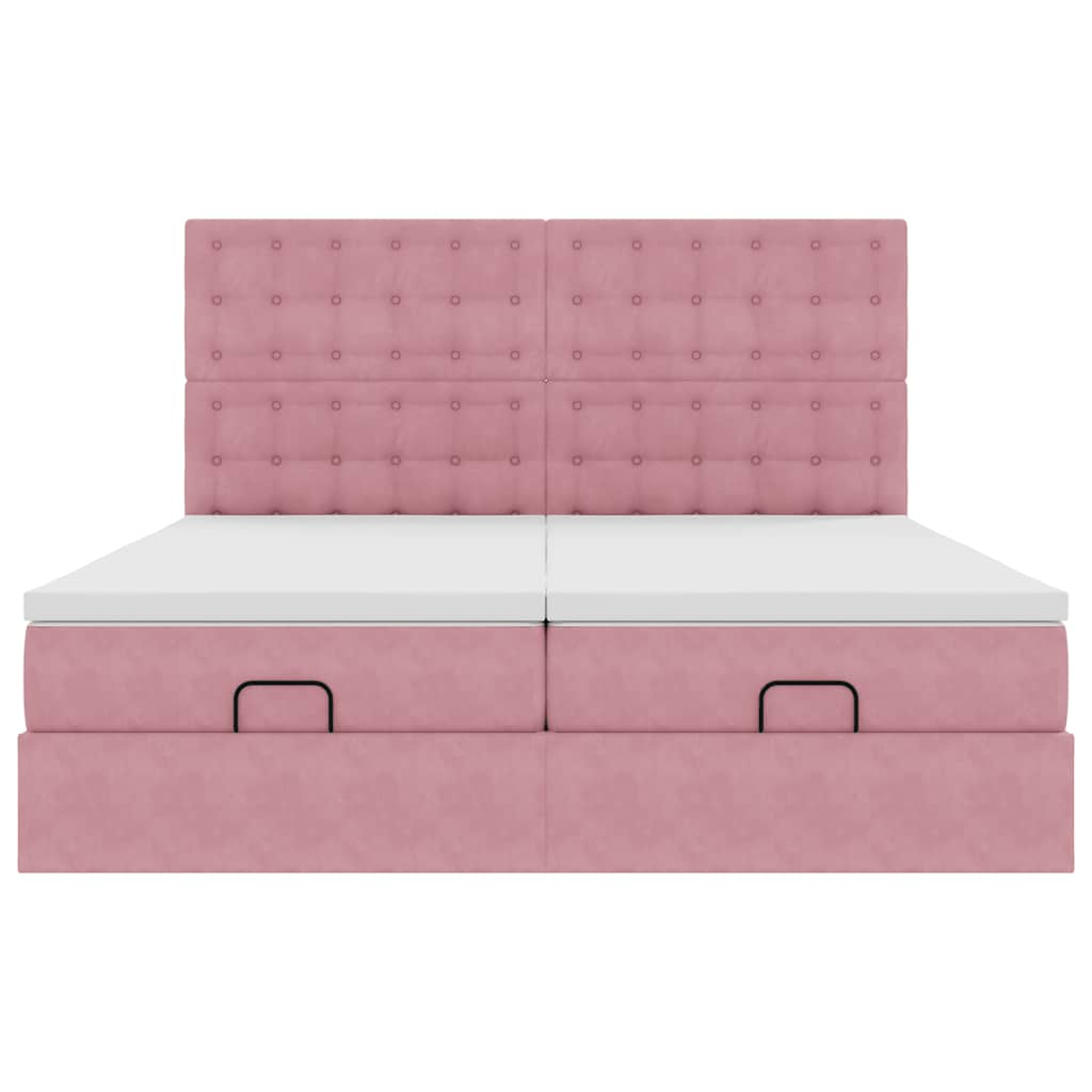 Struttura Letto Pouf con Materassi Rosa 200x200 cm Velluto