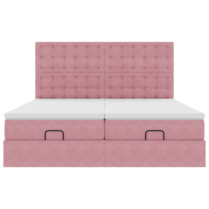 Struttura Letto Pouf con Materassi Rosa 200x200 cm Velluto