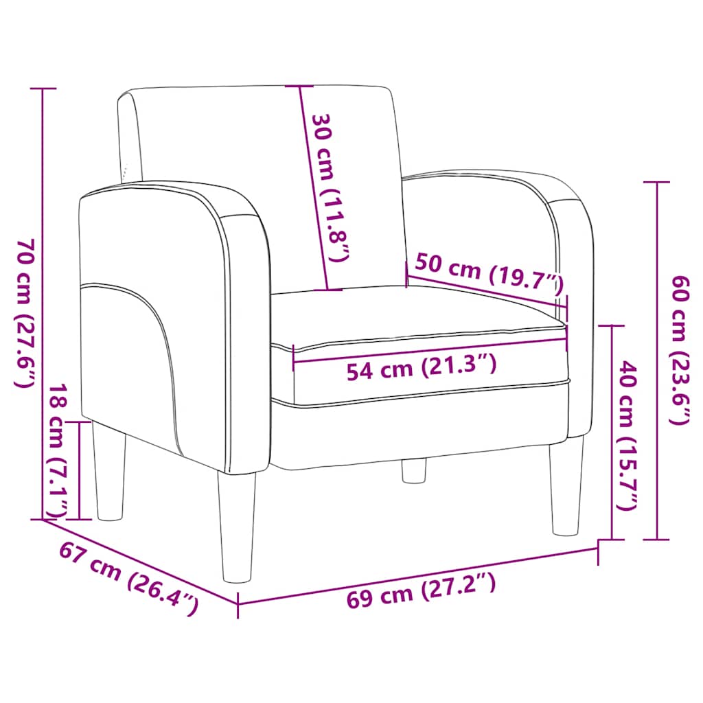 Divano Sedia con Braccioli Crema 54 cm in Similpelle | homemem39