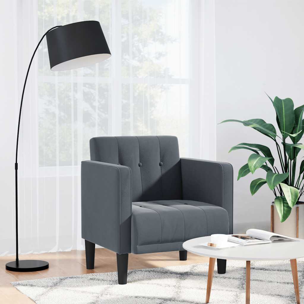 Divano Sedia con Braccioli Grigio Scuro 53 cm in Velluto | homemem39