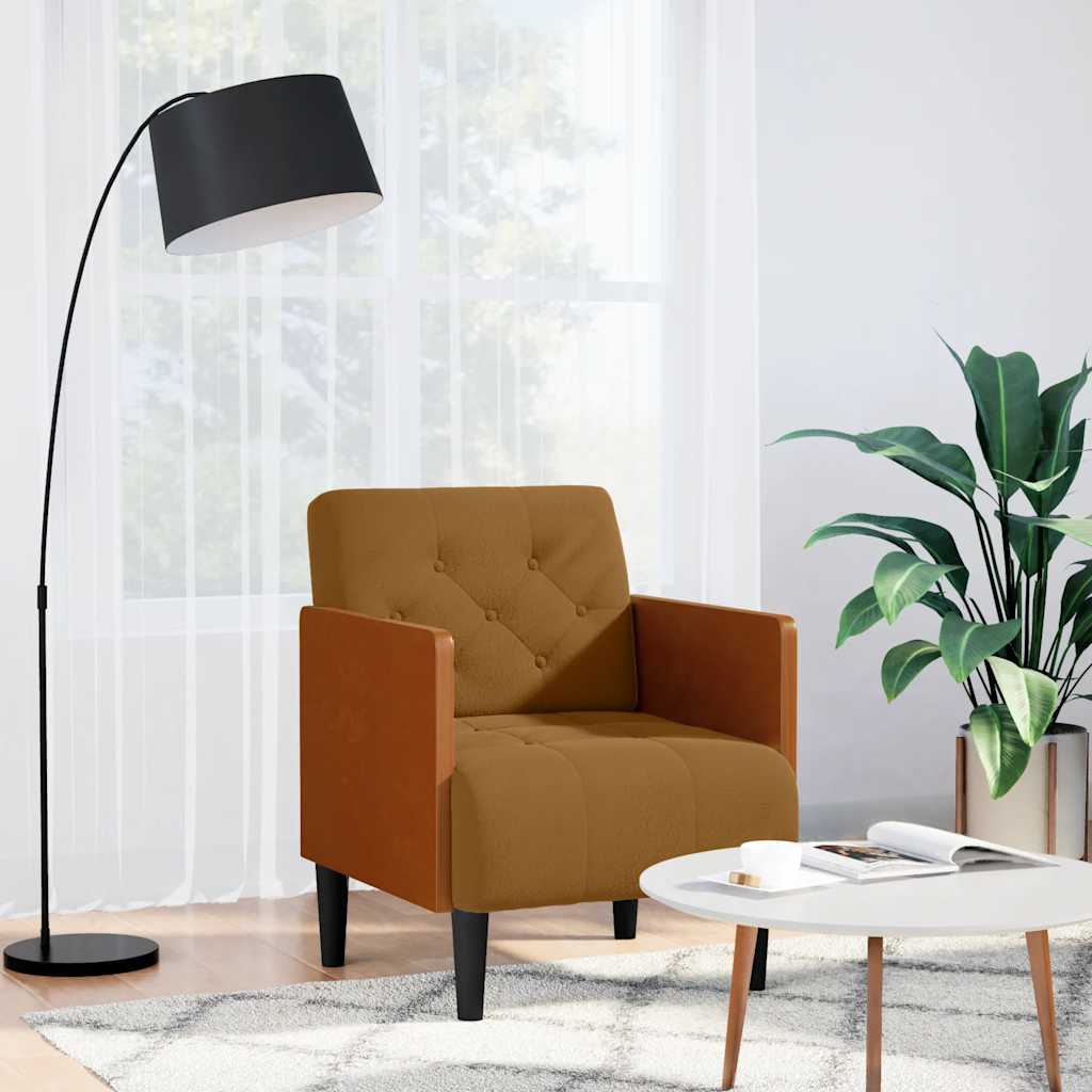 Divano Sedia con Braccioli Marrone 55 cm in Velluto