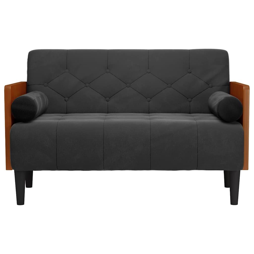 Divano Divanetto con Cuscini Bolster Nero 110 cm Velluto