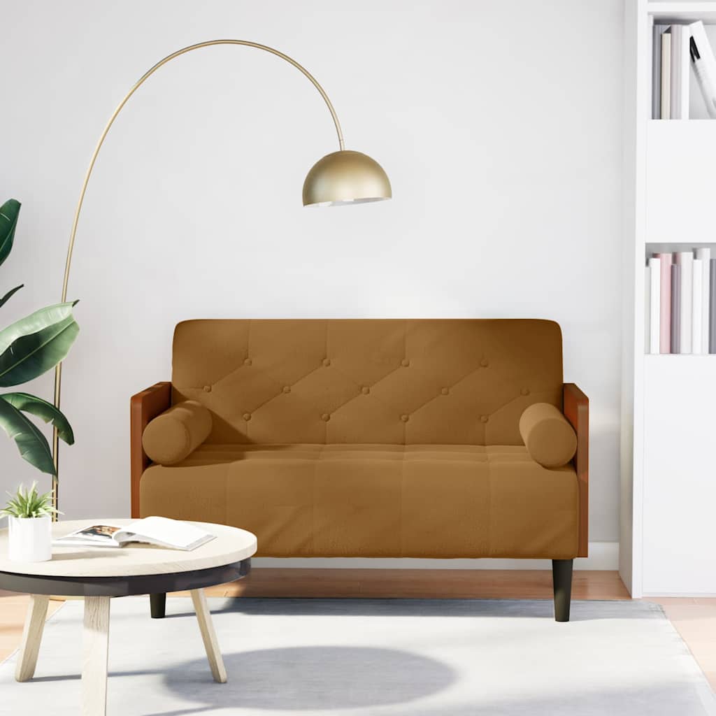 Divano Divanetto con Cuscini Bolster Marrone 110 cm Velluto