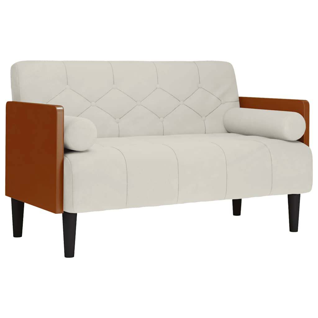 Divano Divanetto con Cuscini Bolster Crema 110 cm Velluto