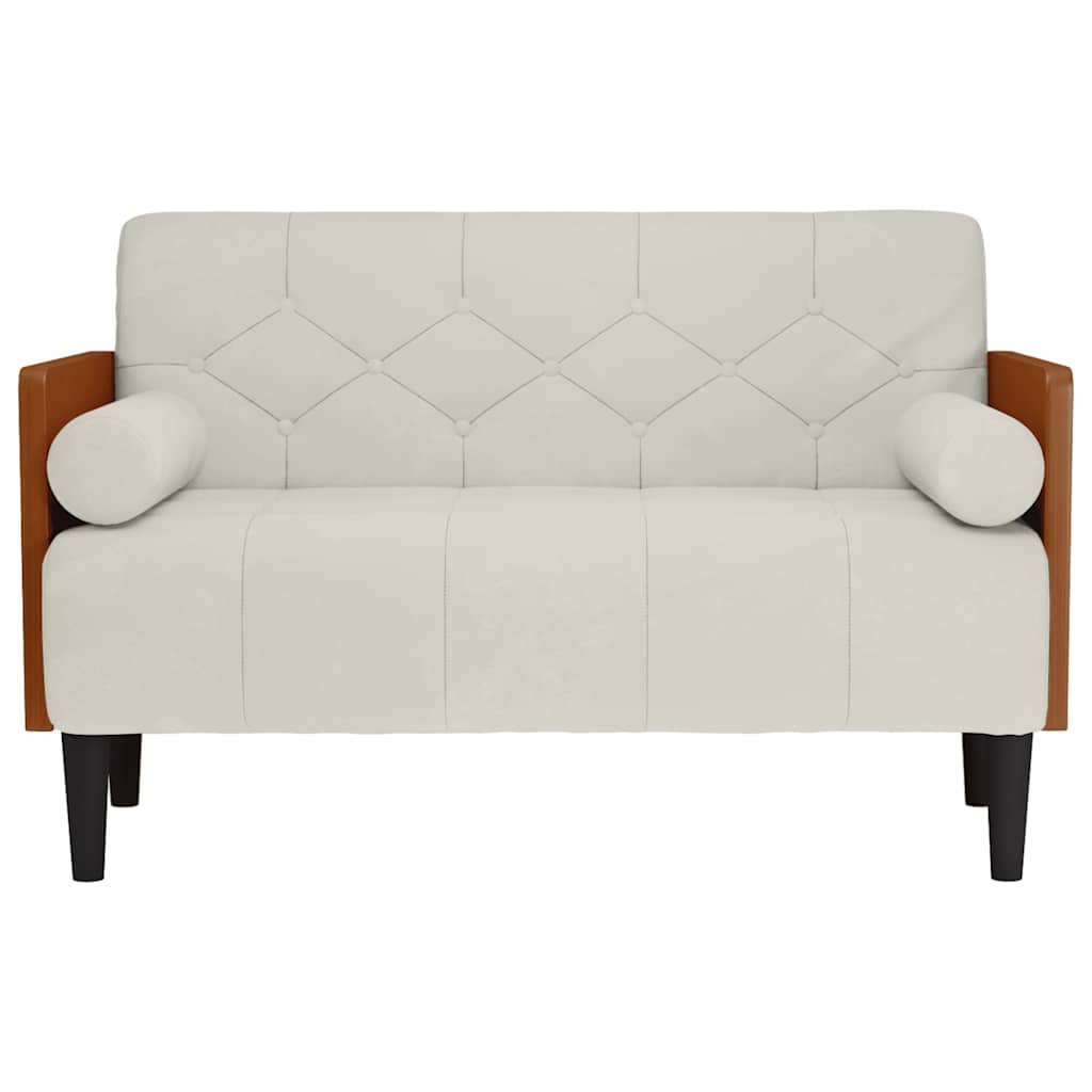 Divano Divanetto con Cuscini Bolster Crema 110 cm Velluto