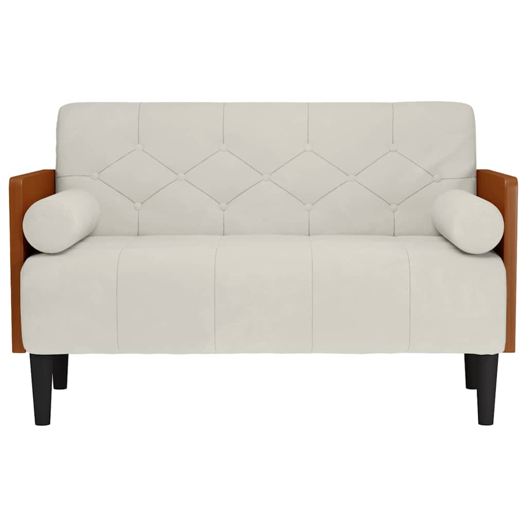 Divano Divanetto con Cuscini Bolster Crema 110 cm Velluto