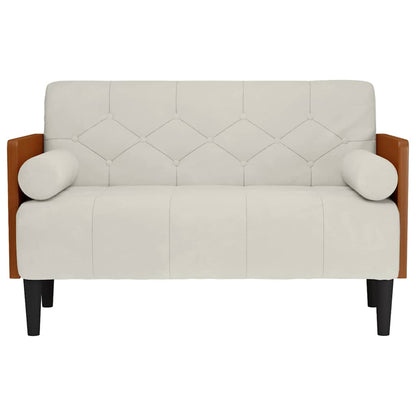 Divano Divanetto con Cuscini Bolster Crema 110 cm Velluto