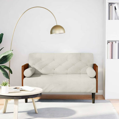 Divano Divanetto con Cuscini Bolster Crema 110 cm Velluto