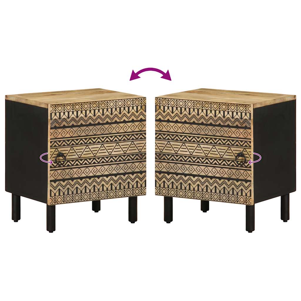 Comodino Nero 40x33,5x46 cm in Legno Massello di Mango Grezzo - homemem39