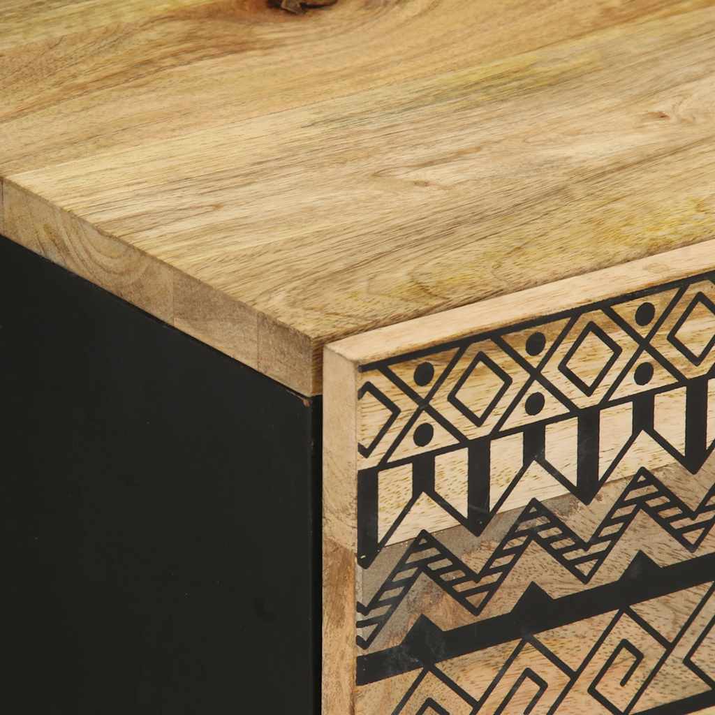 Comodino Nero 40x33,5x46 cm in Legno Massello di Mango Grezzo - homemem39