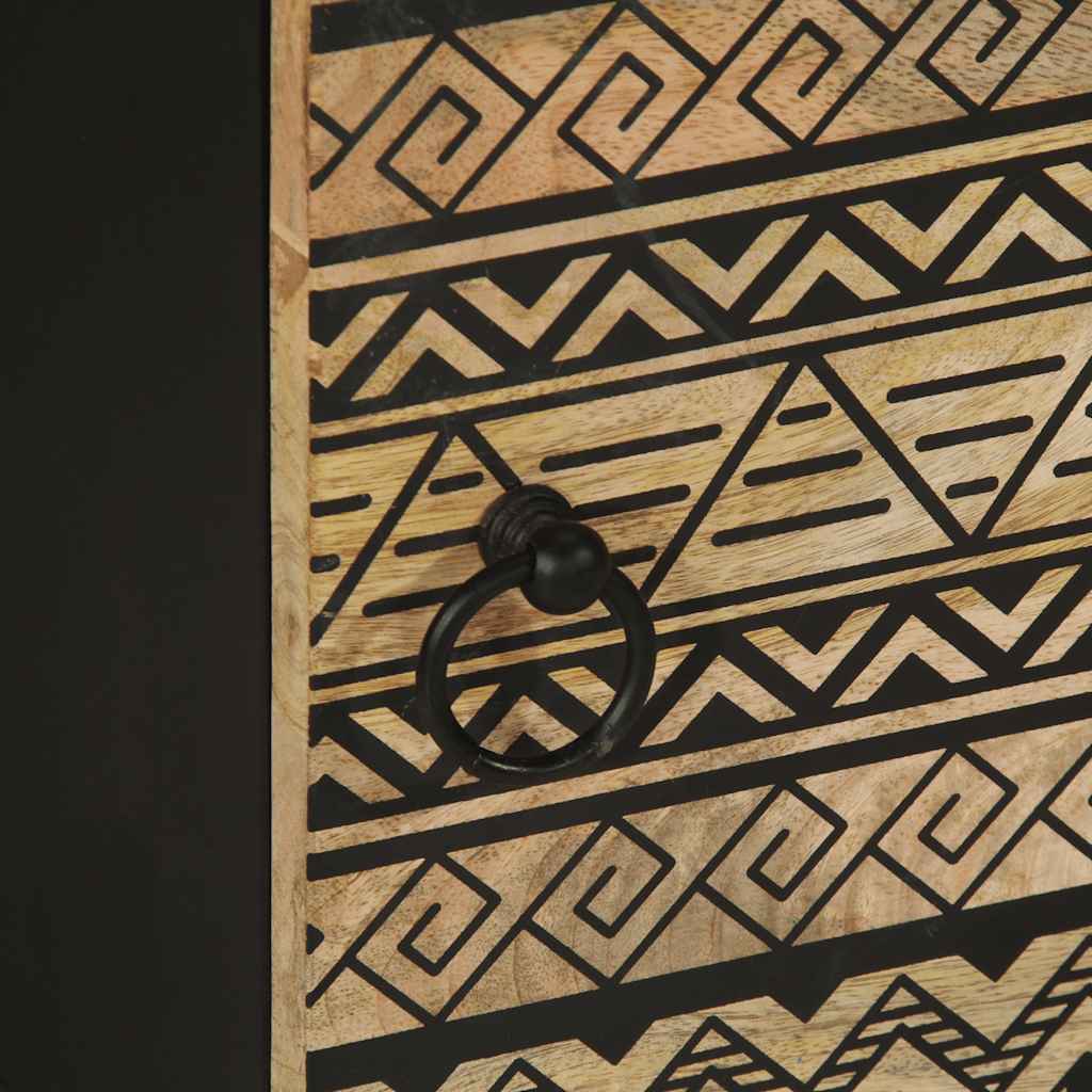 Comodino Nero 40x33,5x46 cm in Legno Massello di Mango Grezzo - homemem39