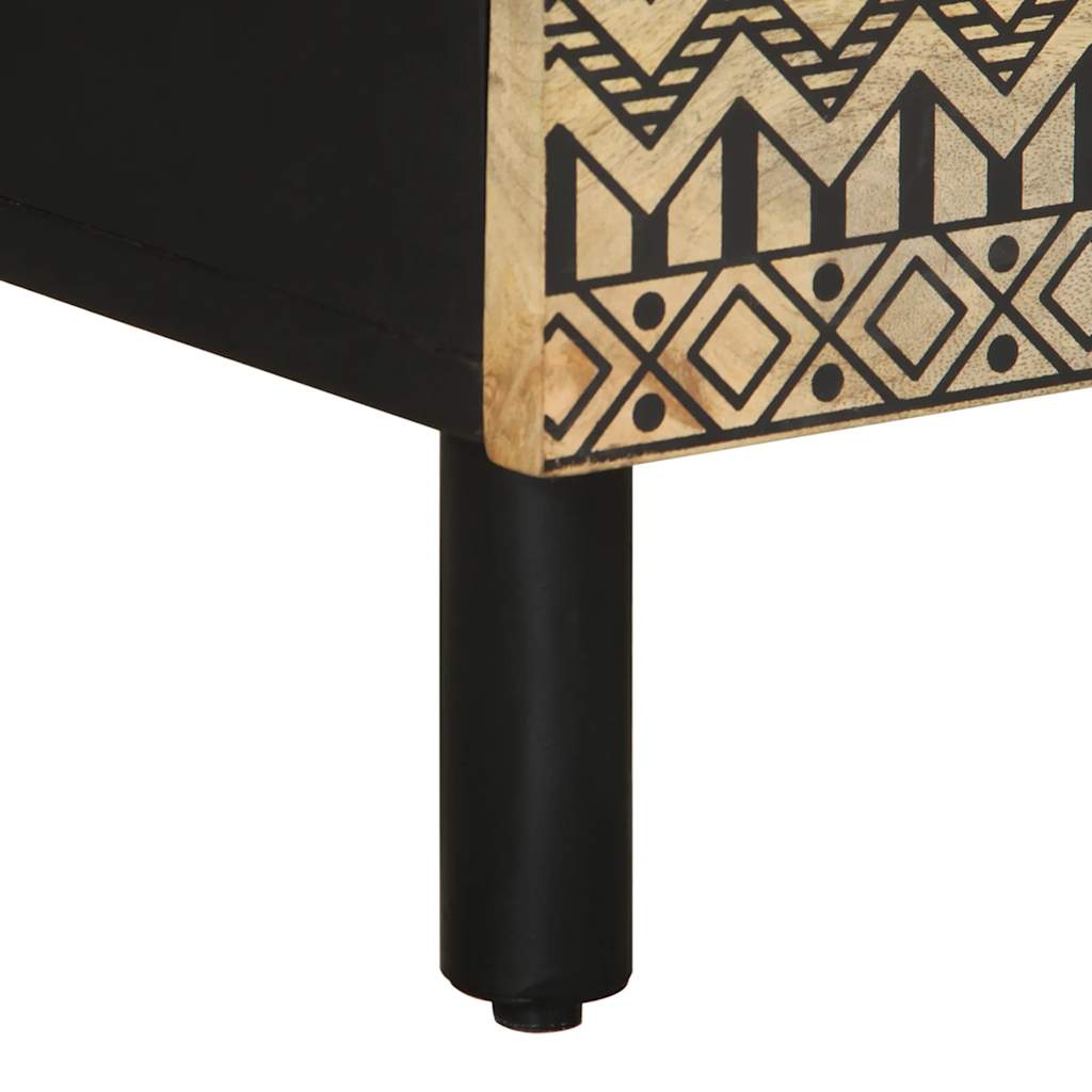 Comodino Nero 40x33,5x46 cm in Legno Massello di Mango Grezzo - homemem39