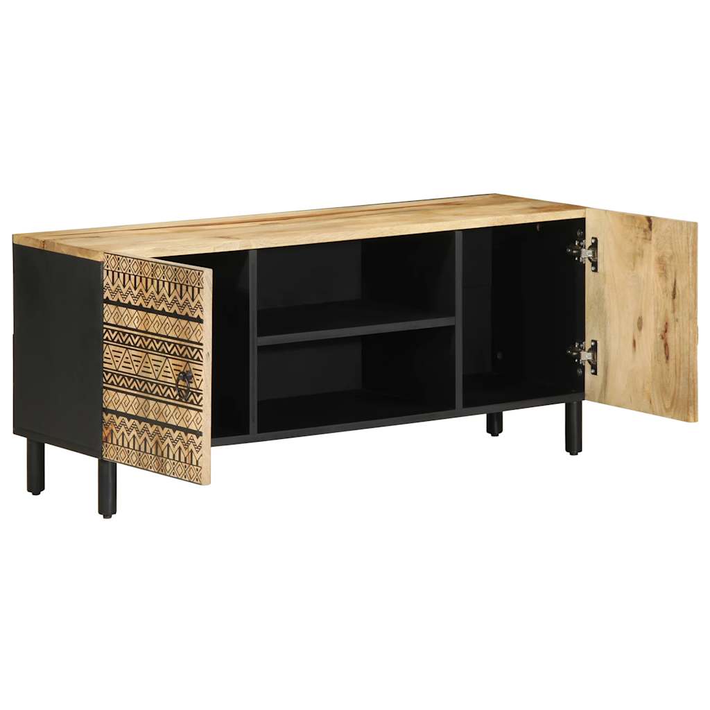 Mobile Porta TV Nero 105x33,5x46 cm Legno Massello Mango Grezzo | homemem39