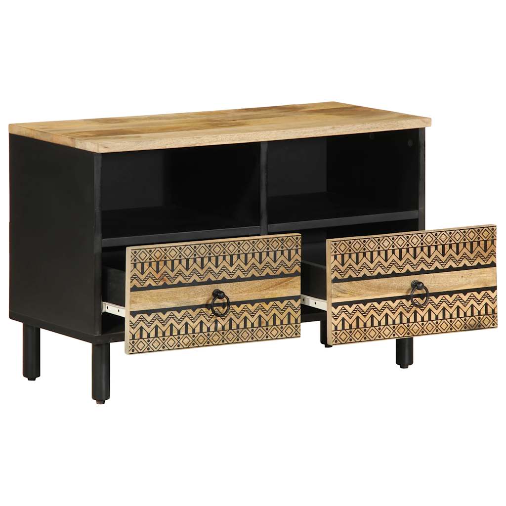 Mobile Porta TV Nero 70x33,5x46 cm Legno Massello Mango Grezzo | homemem39