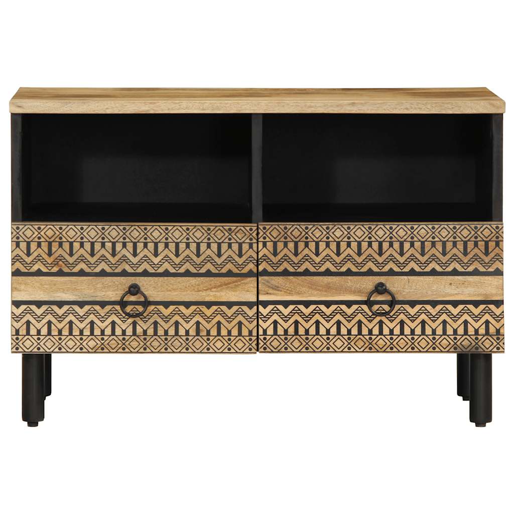 Mobile Porta TV Nero 70x33,5x46 cm Legno Massello Mango Grezzo | homemem39