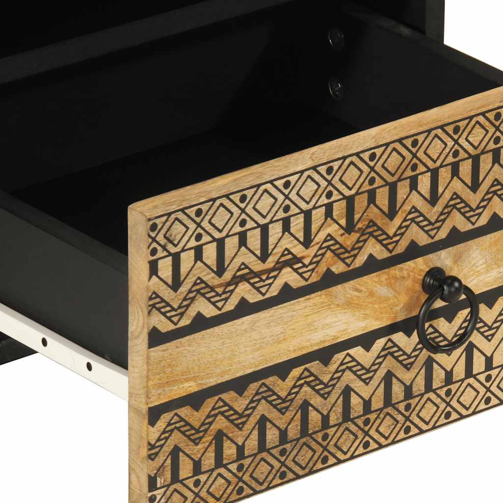 Comodino Nero 40x33x46 cm in Legno Massello di Mango Grezzo - homemem39