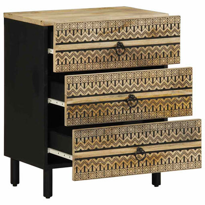 Comodino Nero 50x33x62 cm in Legno Massello di Mango Grezzo - homemem39