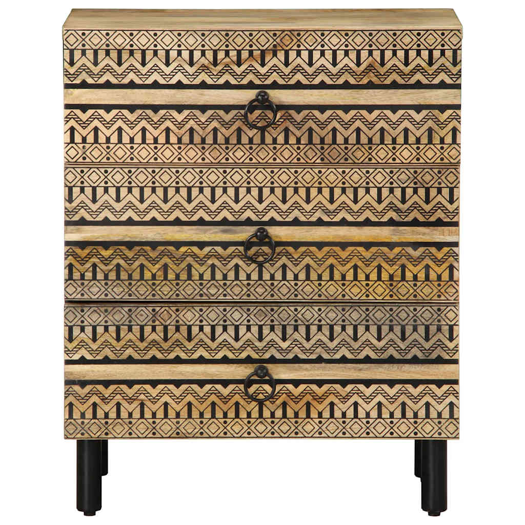 Comodino Nero 50x33x62 cm in Legno Massello di Mango Grezzo - homemem39