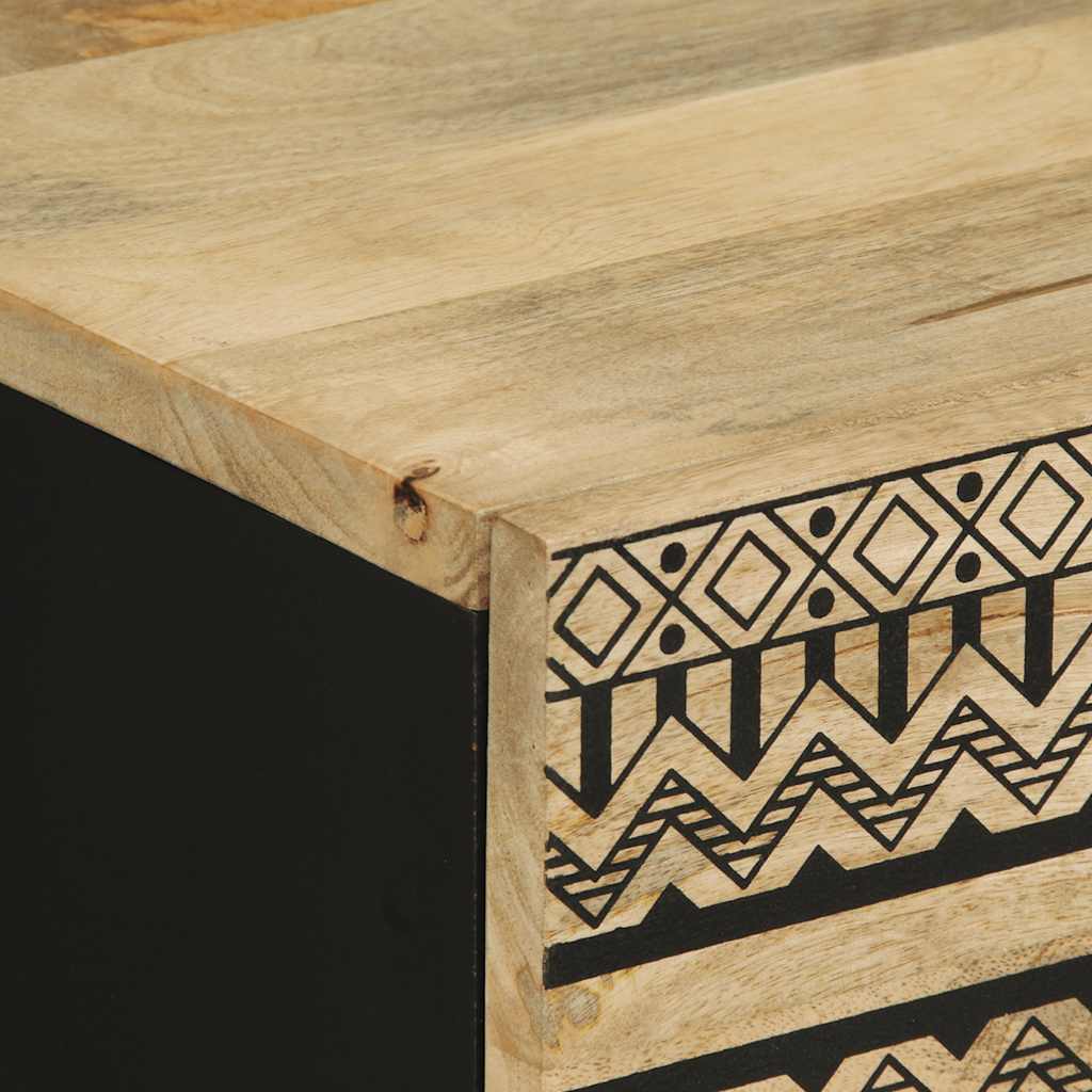 Comodino Nero 50x33x62 cm in Legno Massello di Mango Grezzo - homemem39