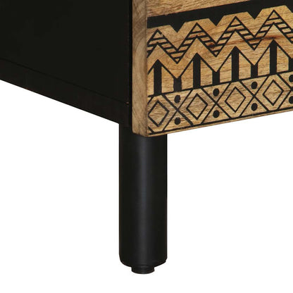 Comodino Nero 50x33x62 cm in Legno Massello di Mango Grezzo - homemem39