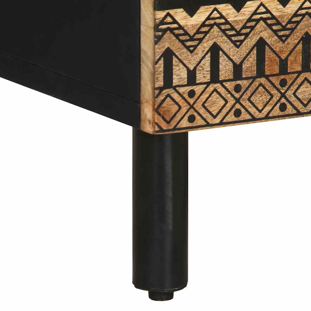 Comodino Nero 50x33x62 cm in Legno Massello di Mango Grezzo - homemem39