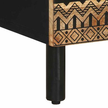 Comodino Nero 50x33x62 cm in Legno Massello di Mango Grezzo - homemem39