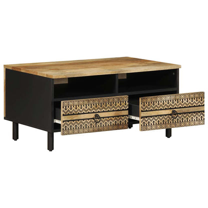 Tavolino da Salotto Nero 80x54x40cm Legno Massello Mango Grezzo