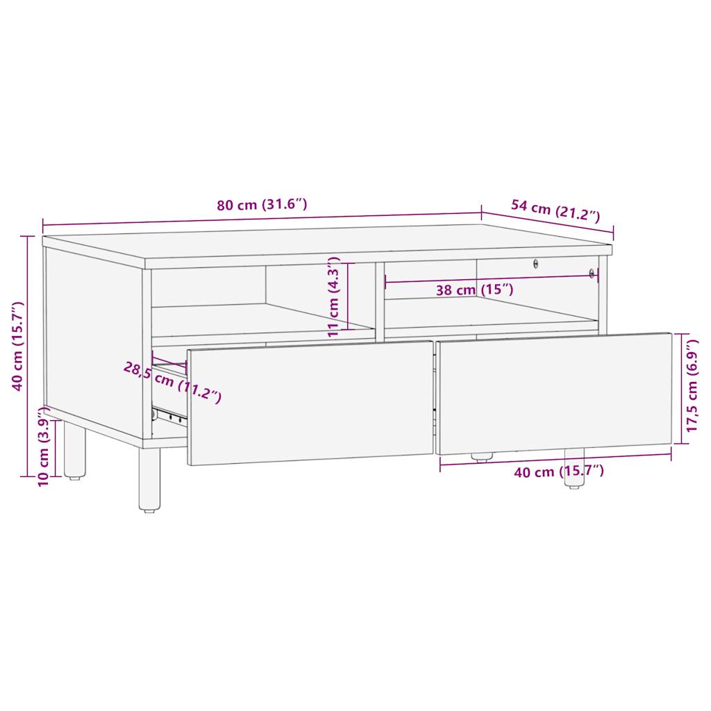 Tavolino da Salotto Nero 80x54x40cm Legno Massello Mango Grezzo