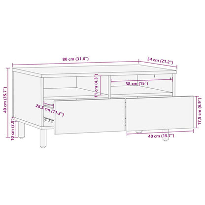 Tavolino da Salotto Nero 80x54x40cm Legno Massello Mango Grezzo