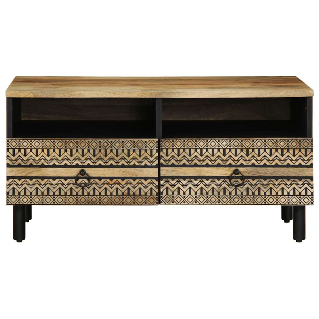 Tavolino da Salotto Nero 80x54x40cm Legno Massello Mango Grezzo