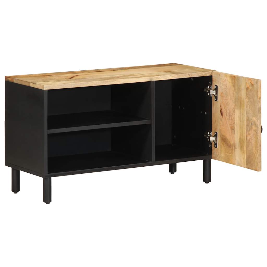 Mobile Porta TV Nero 80x33,5x46 cm Legno Massello Mango Grezzo - homemem39