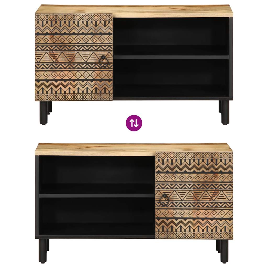 Mobile Porta TV Nero 80x33,5x46 cm Legno Massello Mango Grezzo - homemem39