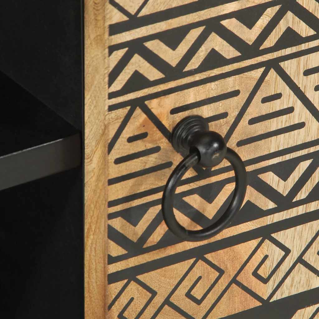 Mobile Porta TV Nero 80x33,5x46 cm Legno Massello Mango Grezzo - homemem39