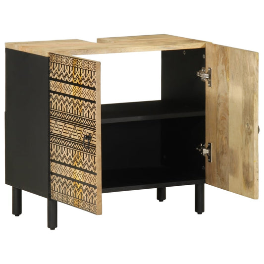 Mobile Lavabo da Bagno Nero 62x33x58 cm Legno Massello di Mango | homemem39
