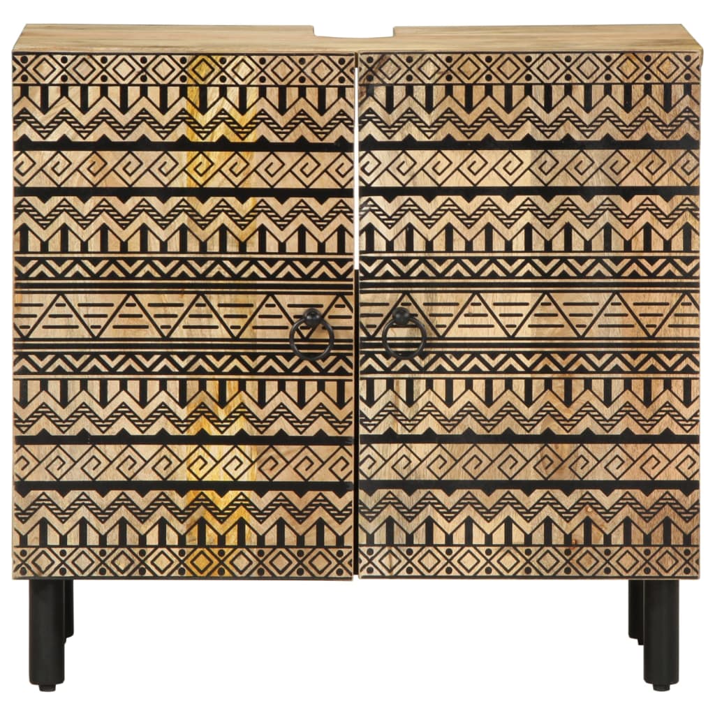 Mobile Lavabo da Bagno Nero 62x33x58 cm Legno Massello di Mango