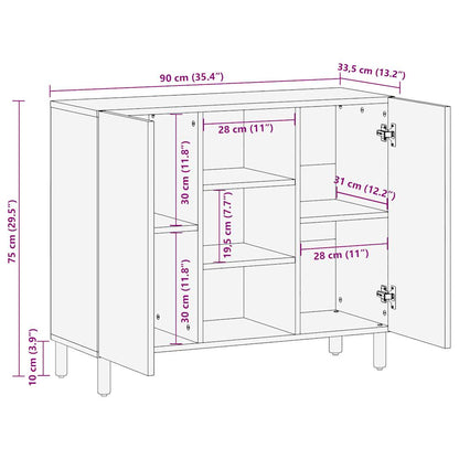 Credenza 90x33,5x75 cm in Legno Massello di Mango Grezzo | homemem39