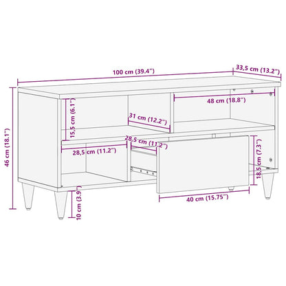 Mobile Porta TV 100x33,5x46 cm in Legno Massello di Mango | homemem39