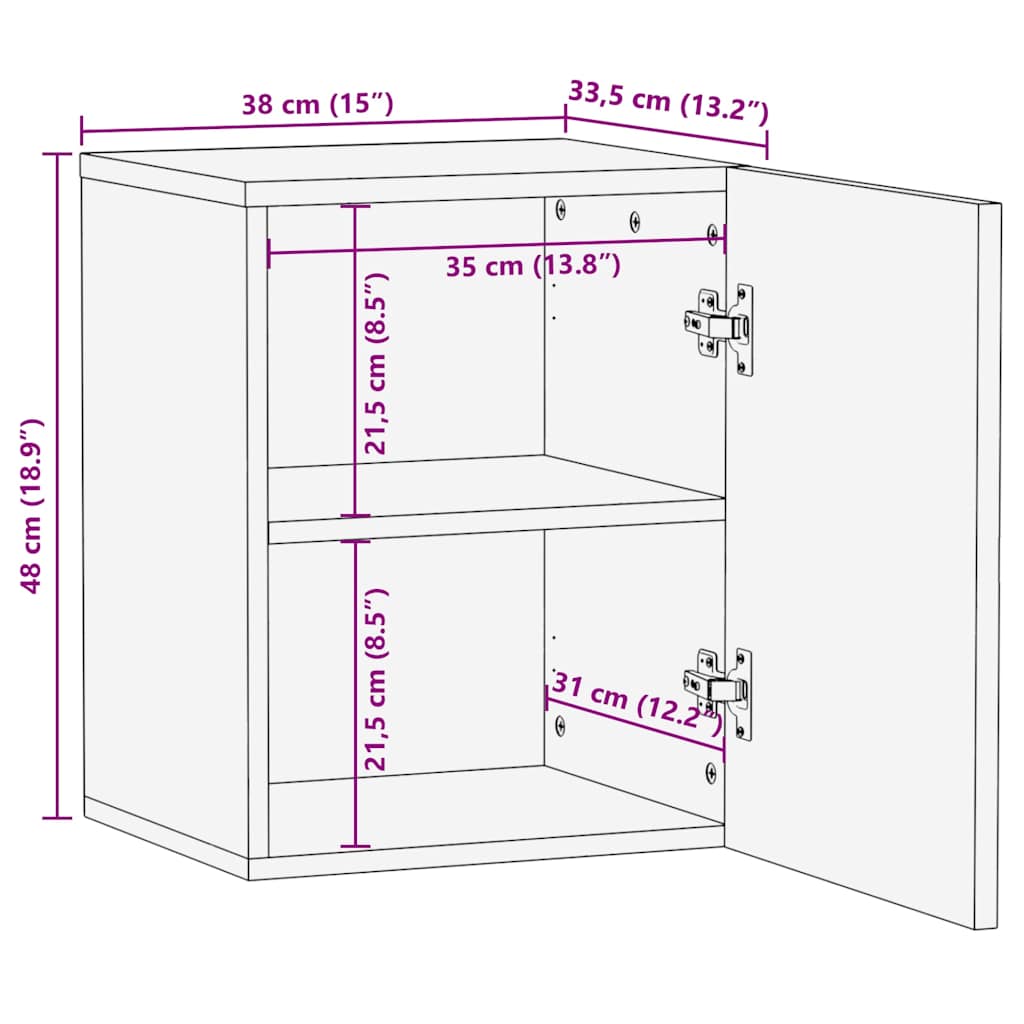Mobile Pensile da Bagno 38x33,5x48 cm in Legno Massello Mango | homemem39