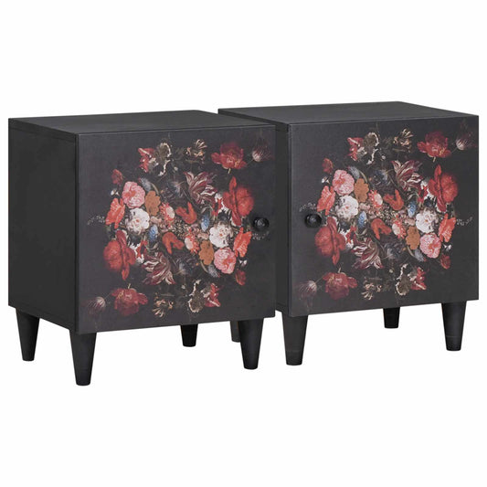 Comodino con porta 2 pcs Nero 40 x 33 x 46 cm | homemem39